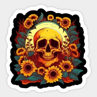 Skull with sunflower Sticker